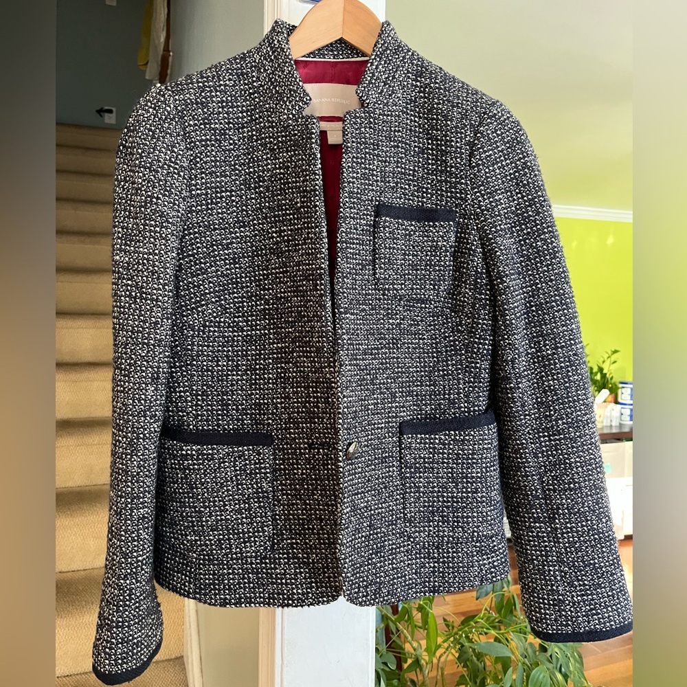 BANANA REPUBLIC ITALIAN FABRIC BLUE TWEED BLAZER JACKET, WOMEN'S SIZE 4